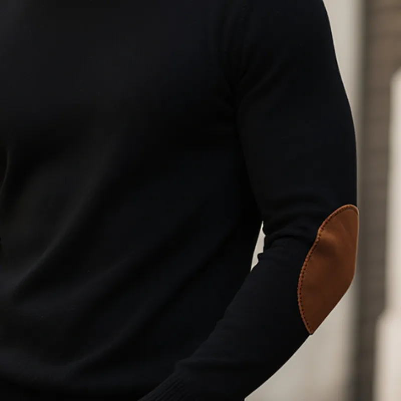 Men's Retro Casual Solid Color Stitching Round Neck Sweater MTA1179H0TO sold by Manly product image thumbnail 3