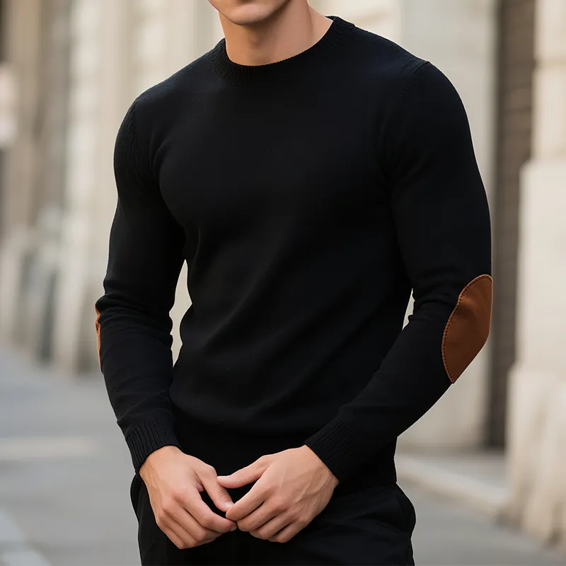 Men's Retro Casual Solid Color Stitching Round Neck Sweater MTA1179H0TO sold by Manly product image thumbnail 2