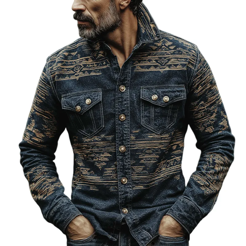 Men's Vintage Casual Tribal Aztec Print Shirt Jacket MTA1450H9TO sold by Manly