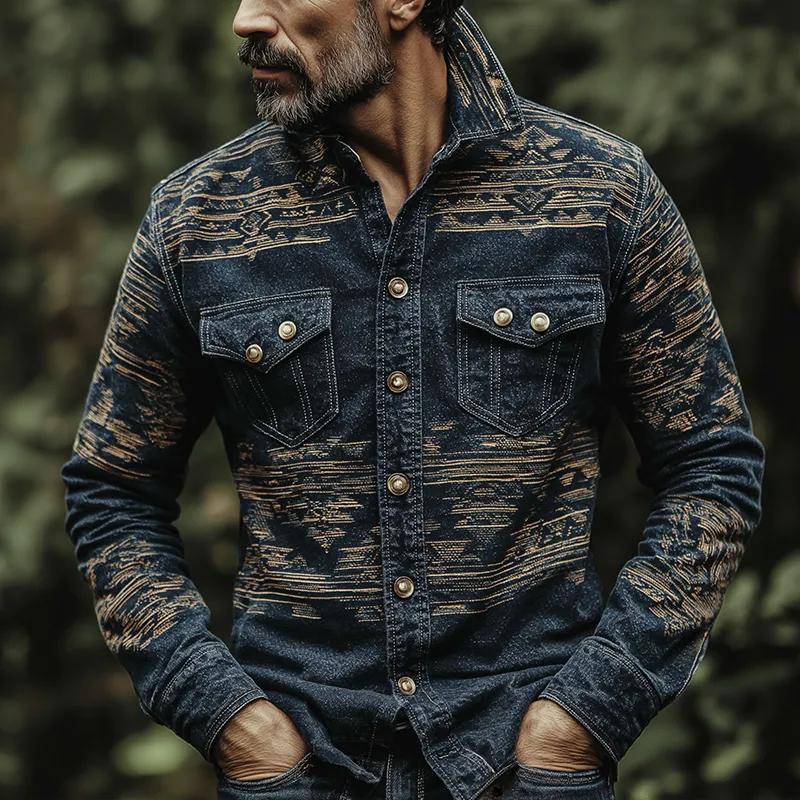 Men's Vintage Casual Tribal Aztec Print Shirt Jacket MTA1450H9TO sold by Manly product image thumbnail 2