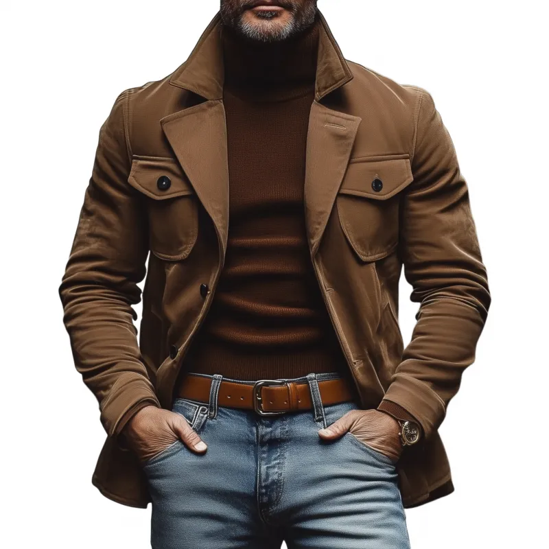 Men's Vintage Solid Color Brushed Cotton Blend Notch Lapel Single-Breasted Slim-Fit Coat MTA1433H3M sold by Manly