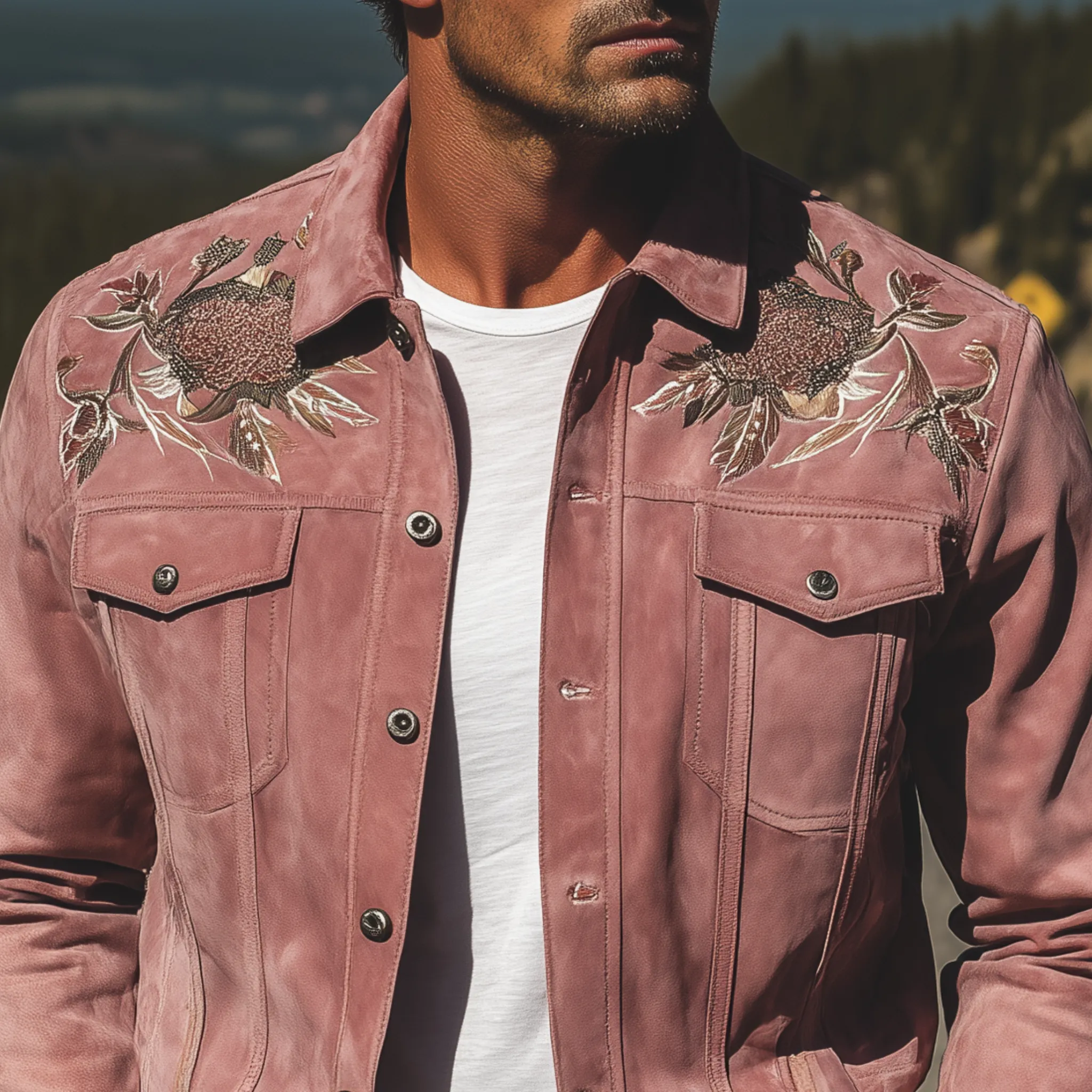 Men's Classic Retro Western Style Pink Suede Embroidered Jacket MTA1441H5K sold by Manly product image thumbnail 4