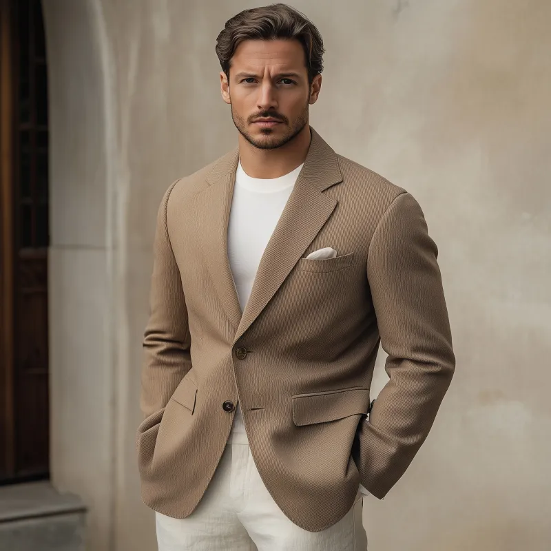 Men's Casual Solid Color Cotton Blend 3D Stripe Notch Lapel Single-breasted Loose Blazer MTA1481H2M sold by Manly product image thumbnail 3