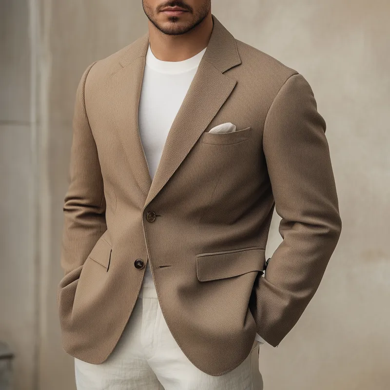 Men's Casual Solid Color Cotton Blend 3D Stripe Notch Lapel Single-breasted Loose Blazer MTA1481H2M sold by Manly product image thumbnail 2