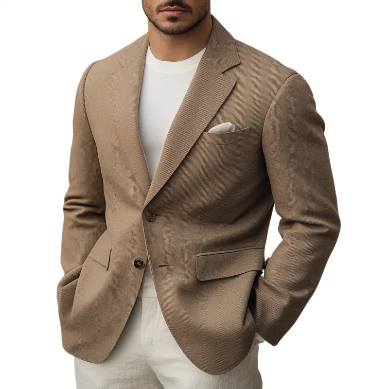 Men's Casual Solid Color Cotton Blend 3D Stripe Notch Lapel Single-breasted Loose Blazer MTA1481H2M sold by Manly
