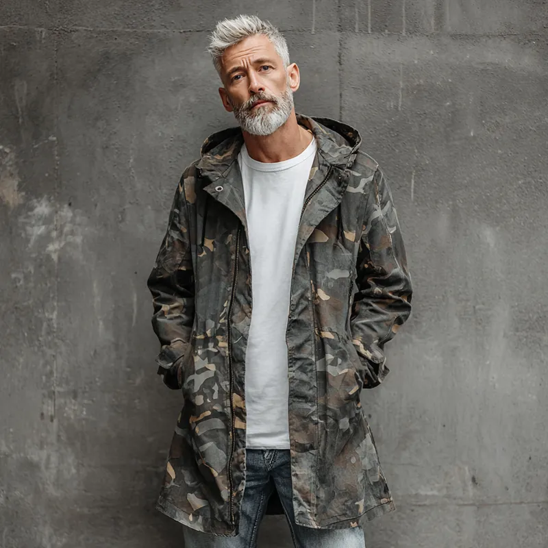 Men's Camouflage Hooded Mid-length Cargo Coat MTA1441H9Z sold by Manly product image thumbnail 3