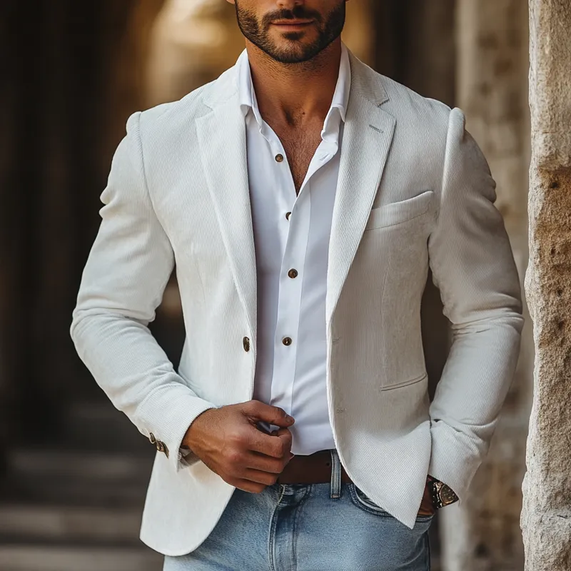 Men's Corduroy Notch Lapel Two Buttons Blazer MTA1452H7Z sold by Manly product image thumbnail 2