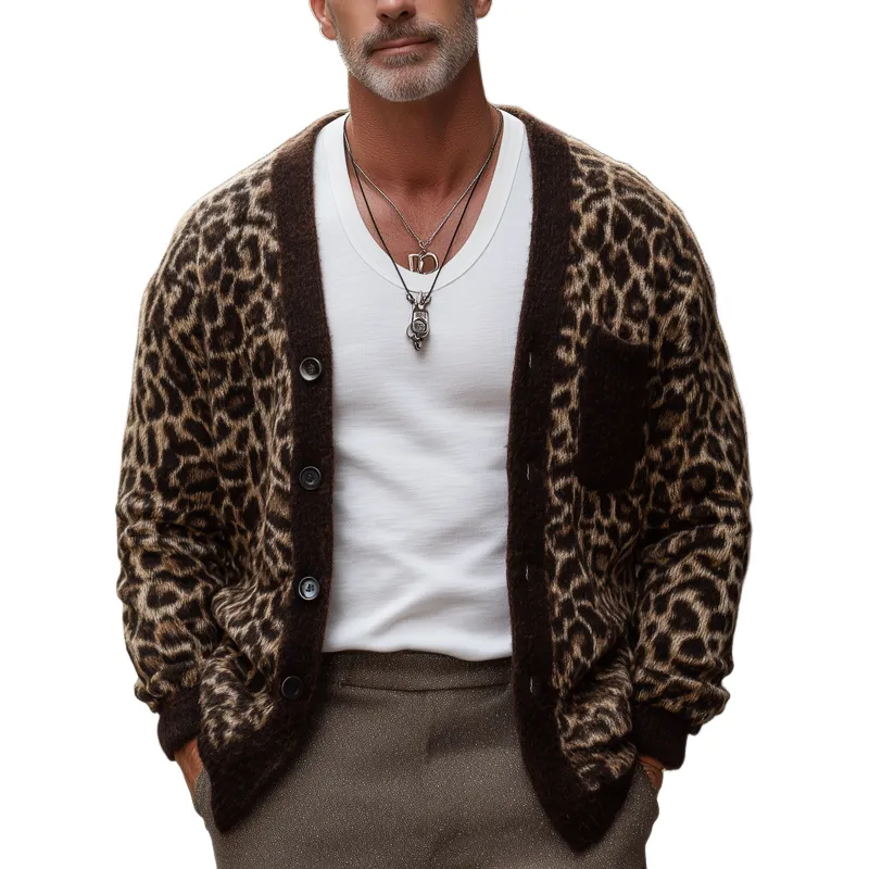 Men's Vintage Leopard Knit Button Cardigan MTA1478H8U sold by Manly