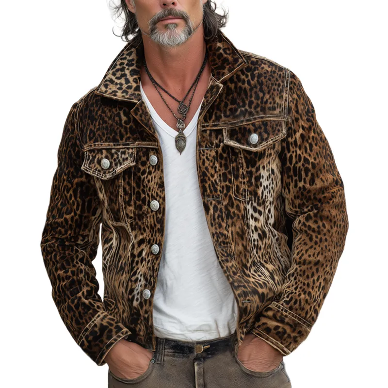 Men's Vintage Leopard Suede Lapel Button-Down Jacket MTA1451H7U sold by Manly