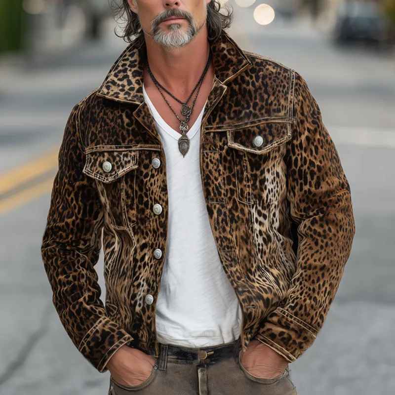 Men's Vintage Leopard Suede Lapel Button-Down Jacket MTA1451H7U sold by Manly product image thumbnail 2