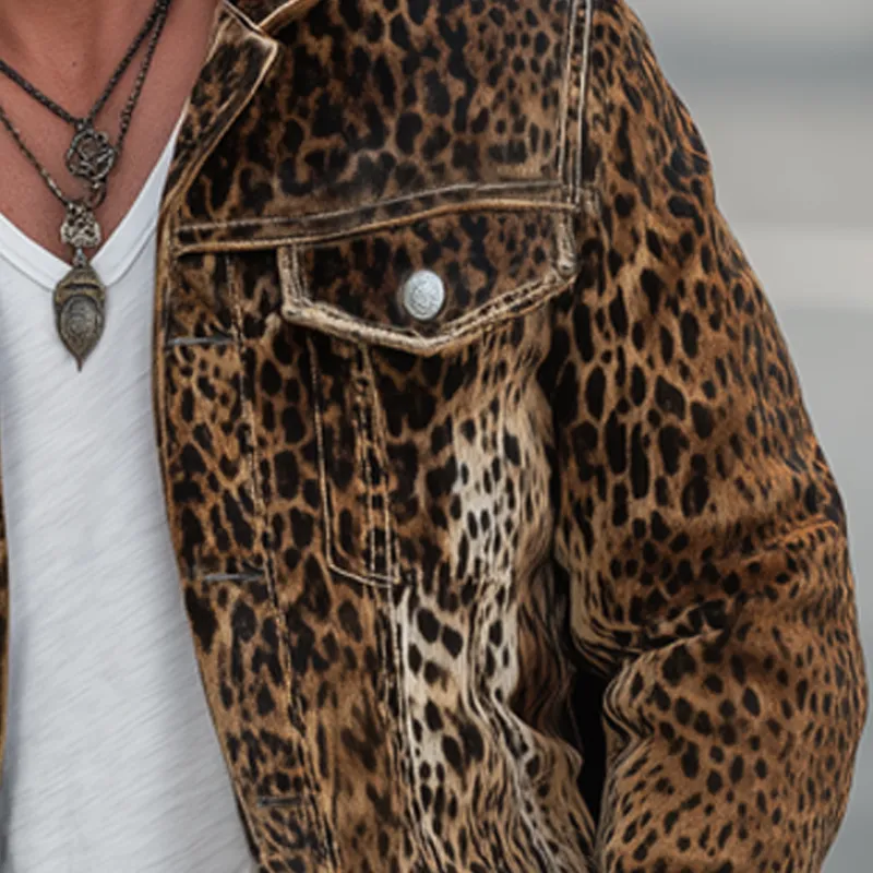 Men's Vintage Leopard Suede Lapel Button-Down Jacket MTA1451H7U sold by Manly product image thumbnail 4