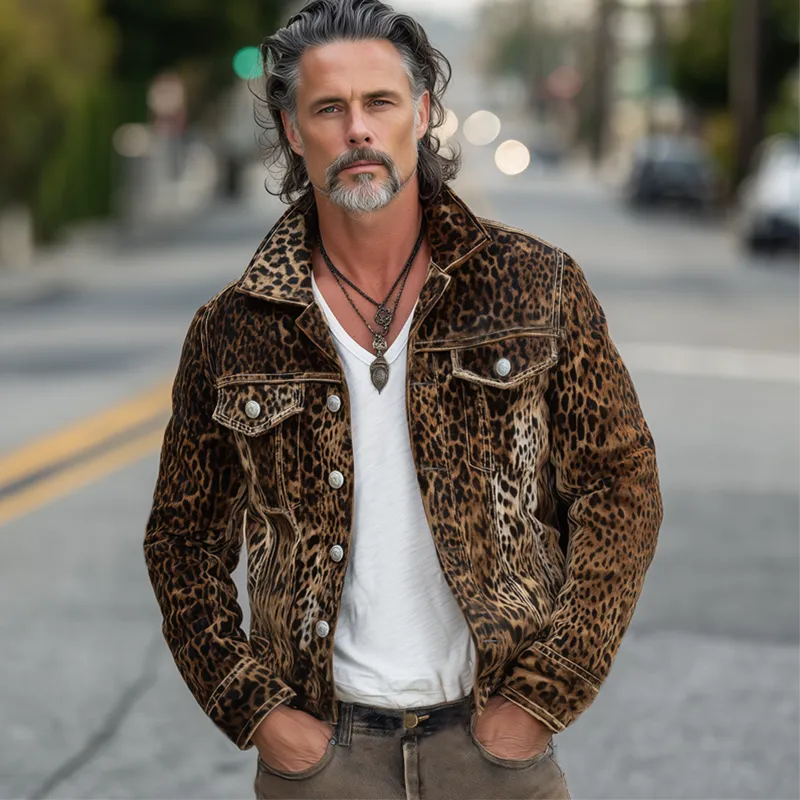 Men's Vintage Leopard Suede Lapel Button-Down Jacket MTA1451H7U sold by Manly product image thumbnail 3