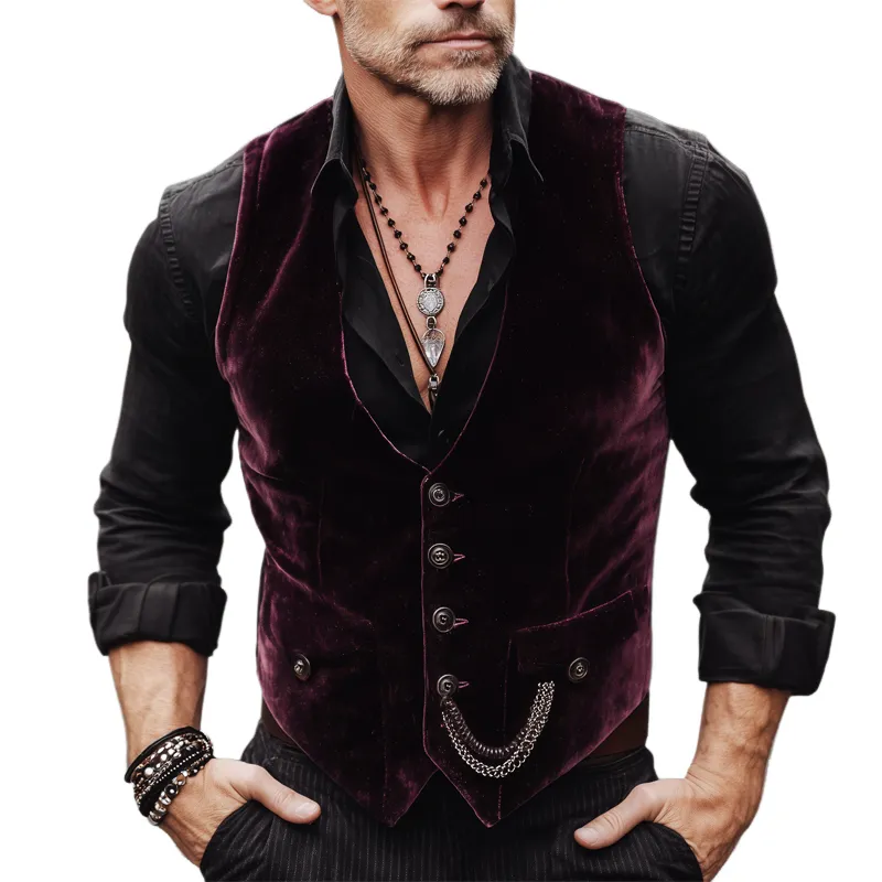 Men's Business Velvet V-neck Single-breasted Vest MTA1471H1U sold by Manly