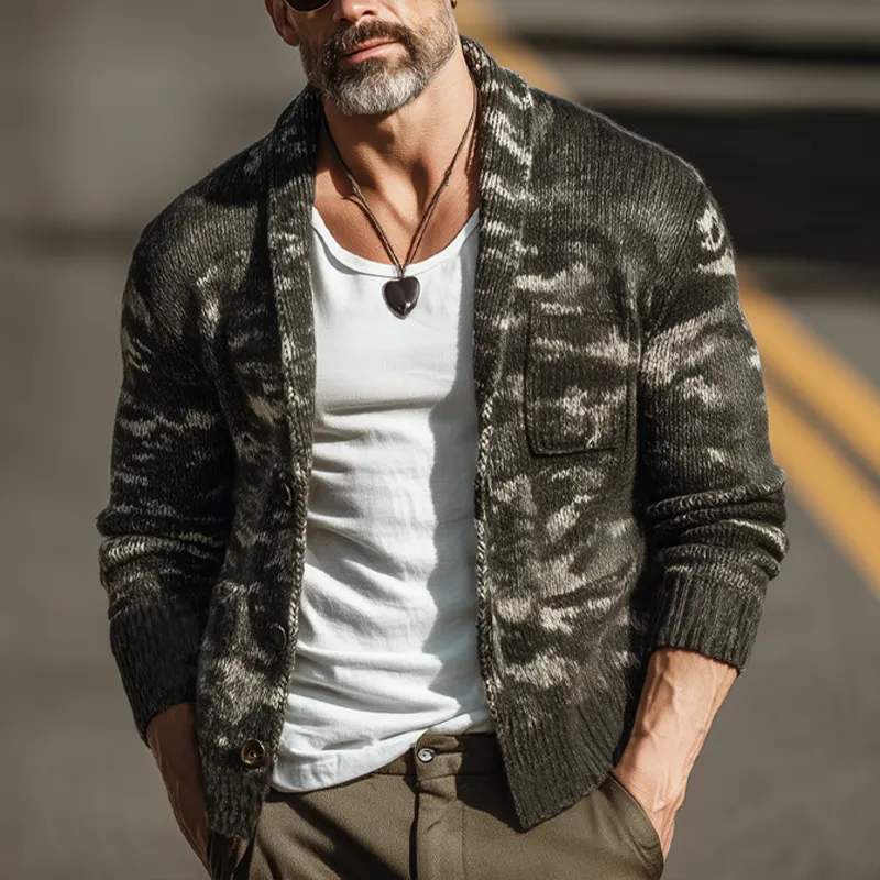 Men's Vintage Lapel Camouflage Button Knit Cardigan MTA1423H8U sold by Manly product image thumbnail 3