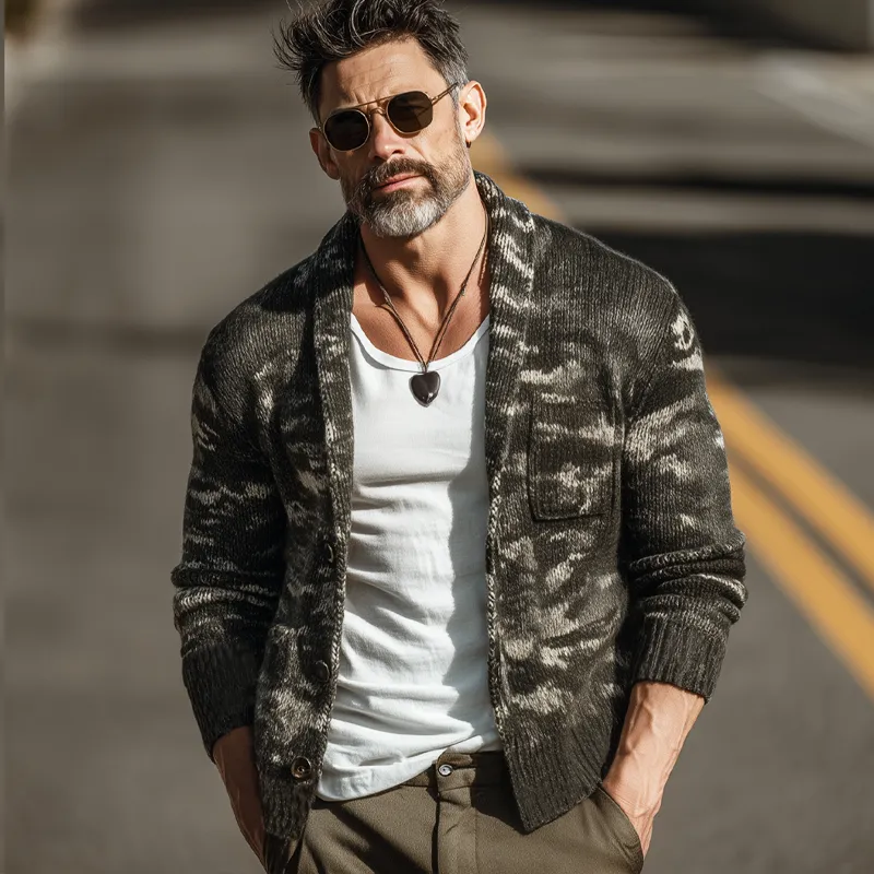 Men's Vintage Lapel Camouflage Button Knit Cardigan MTA1423H8U sold by Manly product image thumbnail 2