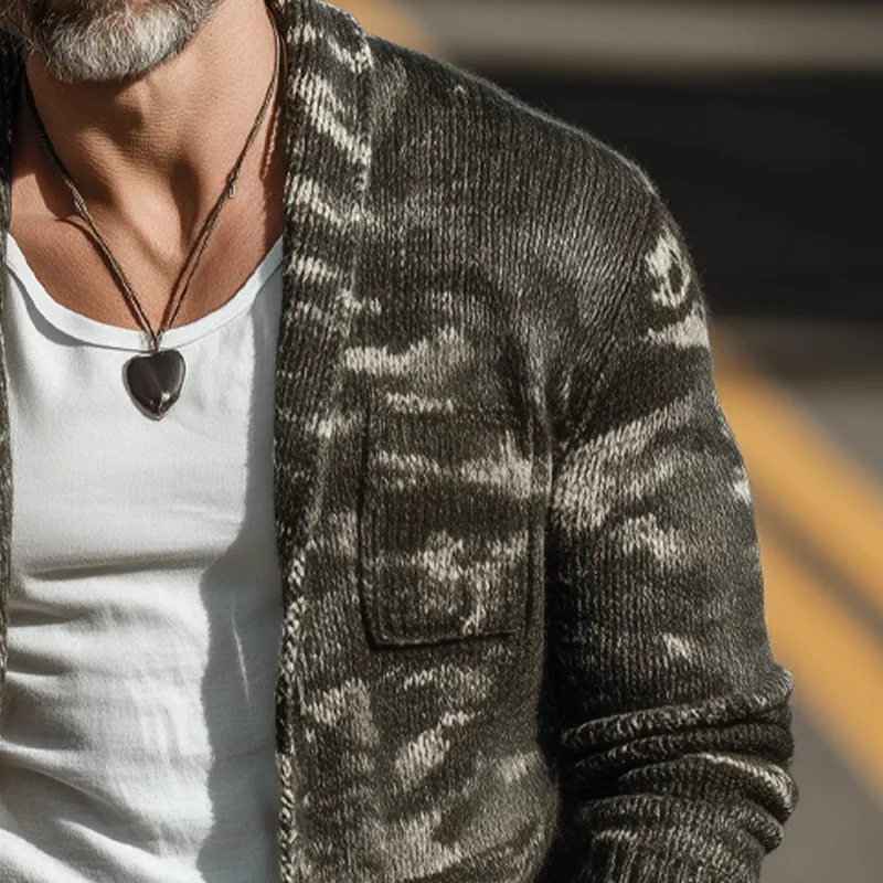 Men's Vintage Lapel Camouflage Button Knit Cardigan MTA1423H8U sold by Manly product image thumbnail 4