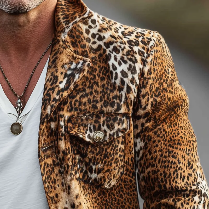 Men's Vintage Lapel Leopard Suede Button Short Coat MTA1415H3U sold by Manly product image thumbnail 4