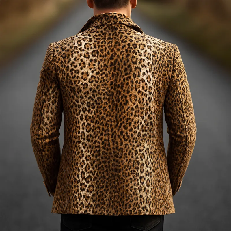 Men's Vintage Lapel Leopard Suede Button Short Coat MTA1415H3U sold by Manly product image thumbnail 3