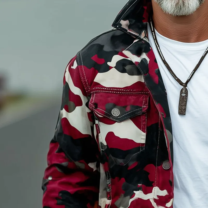 Men's Vintage Camouflage Lapel Button-Down Jacket MTA1447H7U sold by Manly product image thumbnail 3