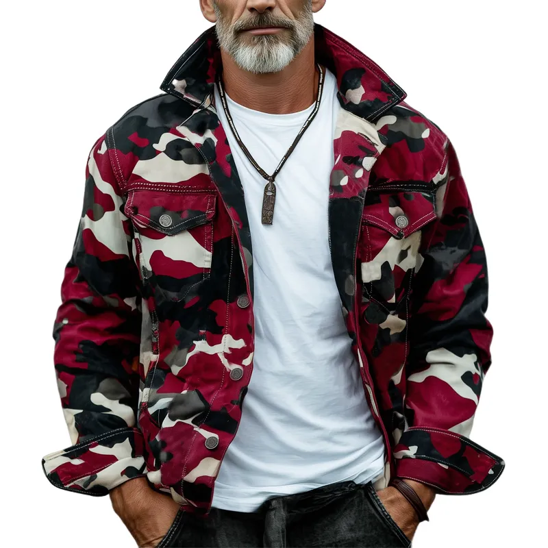 Men's Vintage Camouflage Lapel Button-Down Jacket MTA1447H7U sold by Manly