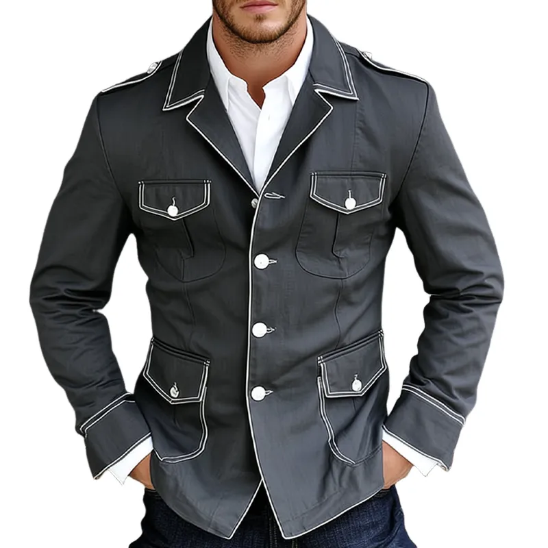 Men's Contrast Color Multi-pocket Single-breasted Blazer MTA1456H3X sold by Manly