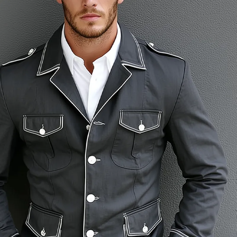 Men's Contrast Color Multi-pocket Single-breasted Blazer MTA1456H3X sold by Manly product image thumbnail 3