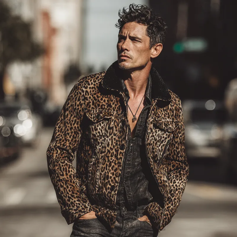 Men's Leopard Print Patchwork Solid Color Jacket MTA1490H3X sold by Manly product image thumbnail 4