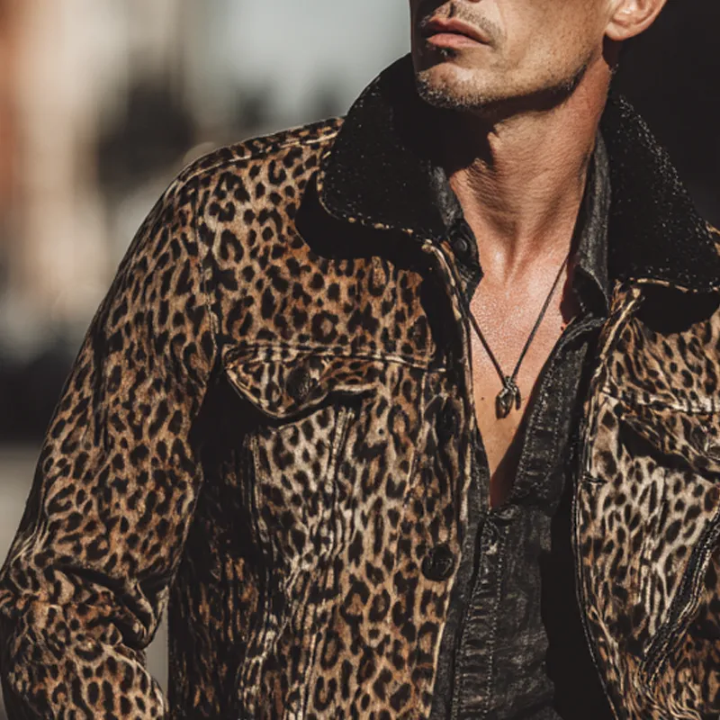 Men's Leopard Print Patchwork Solid Color Jacket MTA1490H3X sold by Manly product image thumbnail 3