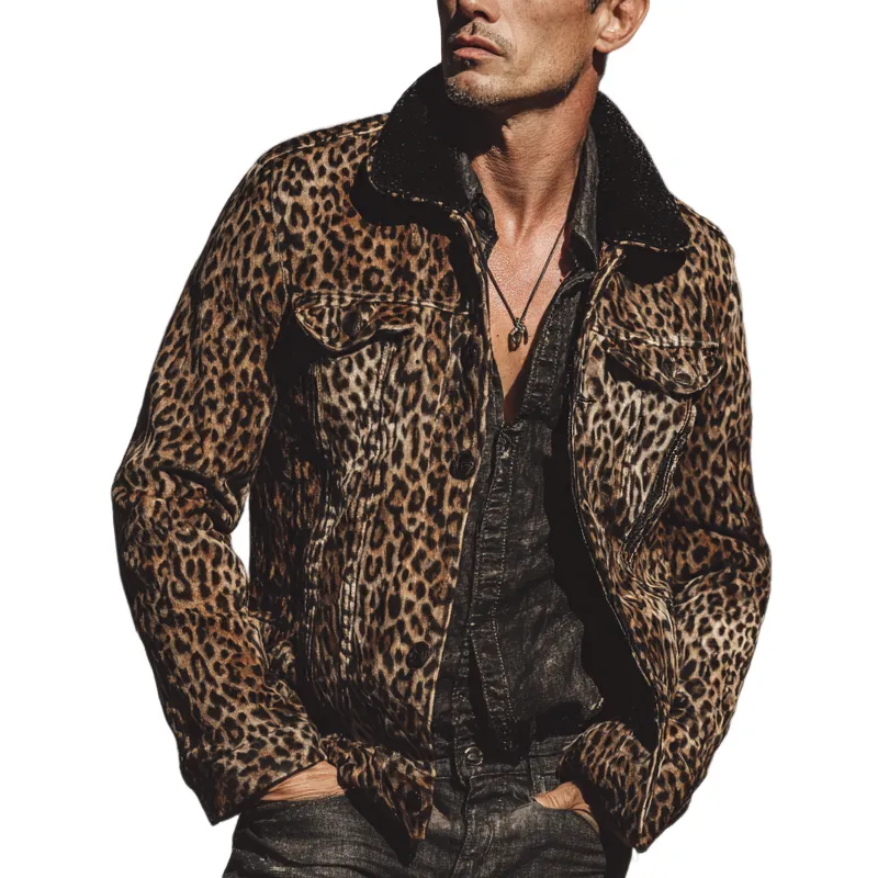 Men's Leopard Print Patchwork Solid Color Jacket MTA1490H3X sold by Manly