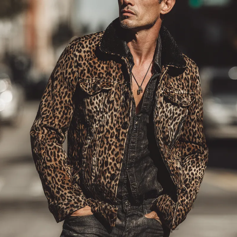 Men's Leopard Print Patchwork Solid Color Jacket MTA1490H3X sold by Manly product image thumbnail 2