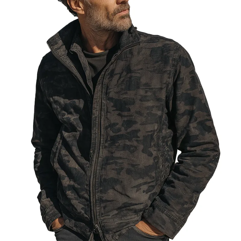 Men's Vintage Washed Camouflage Stand Collar Jacket MTA1410H8P sold by Manly