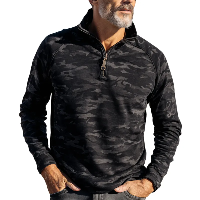 Men's Fashion Camouflage Print Half-Zip Polo Shirt MTA1497H9P sold by Manly