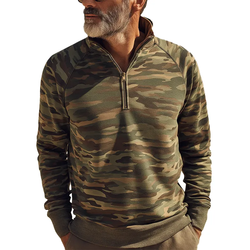 Men's Fashion Camouflage Print Half-Zip Polo Shirt MTA1448H9P sold by Manly