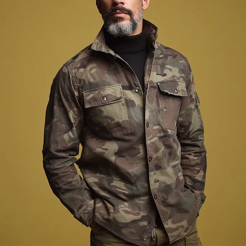 Men's Vintage Washed Camouflage Stand Collar Jacket MTA1435H5P sold by Manly product image thumbnail 2