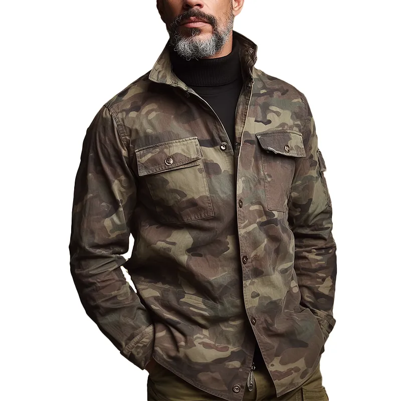 Men's Vintage Washed Camouflage Stand Collar Jacket MTA1435H5P sold by Manly
