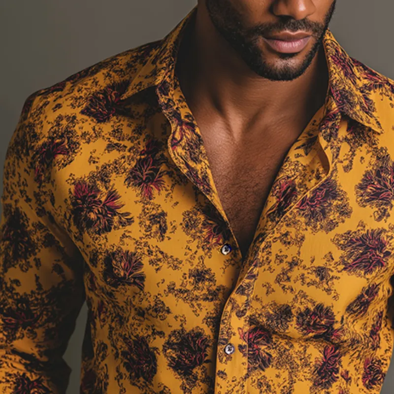 Men's Retro Casual Floral Print Lapel Long Sleeve Shirt MTA1340H1TO sold by Manly product image thumbnail 3