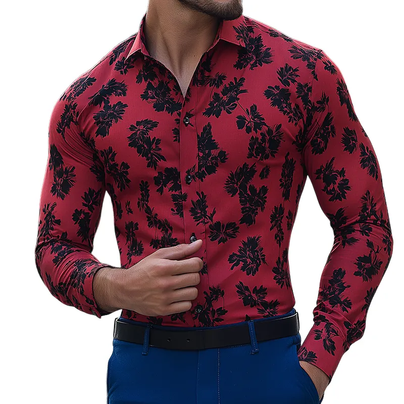 Men's Retro Casual Floral Print Lapel Long Sleeve Shirt MTA1379H2TO sold by Manly