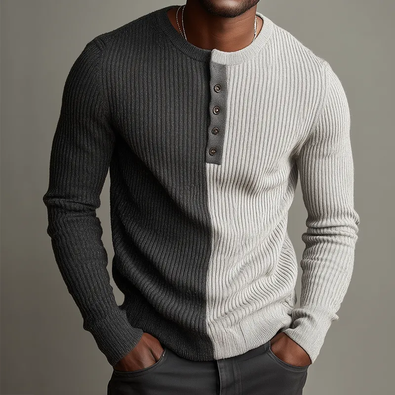 Men's Retro Casual Colorblock Henley Sweater MTA1385H3TO sold by Manly product image thumbnail 2