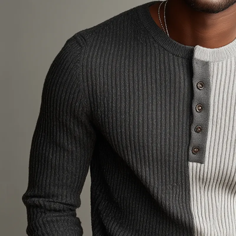 Men's Retro Casual Colorblock Henley Sweater MTA1385H3TO sold by Manly product image thumbnail 3