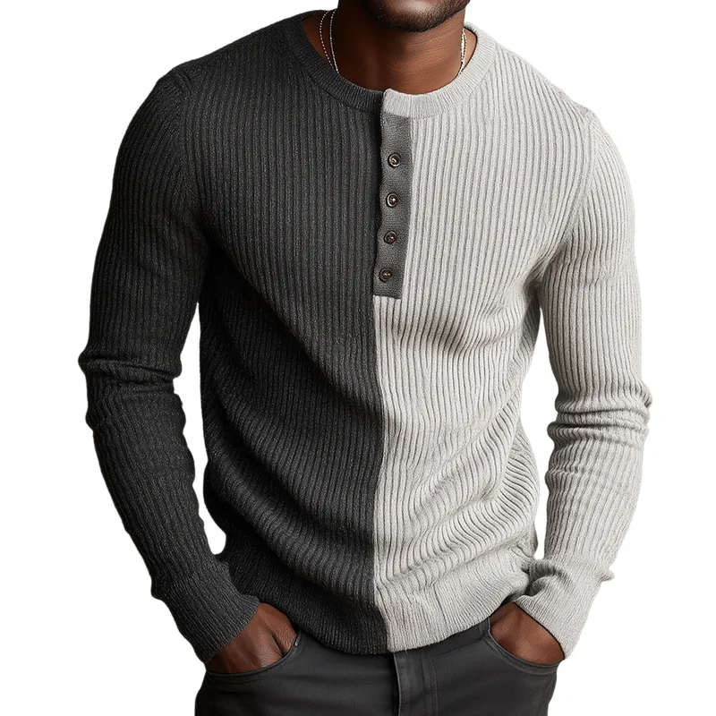 Men's Retro Casual Colorblock Henley Sweater MTA1385H3TO sold by Manly