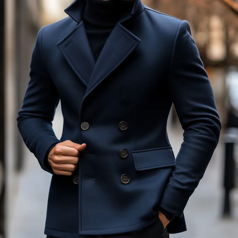 Men's Vintage Solid Color Wool Blend Notch Lapel Double-breasted Slim Fit Peacoat MTA1459H4M sold by Manly product image thumbnail 3