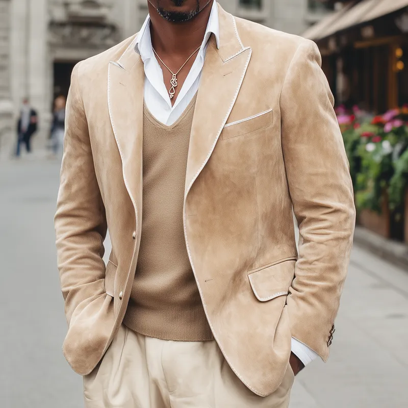 Men's Vintage Business Two-Button Suede Blazer MTA1606H0U sold by Manly product image thumbnail 2