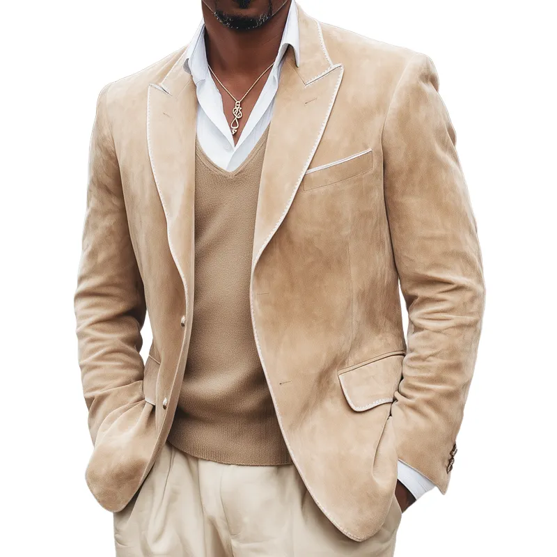 Men's Vintage Business Two-Button Suede Blazer MTA1606H0U sold by Manly