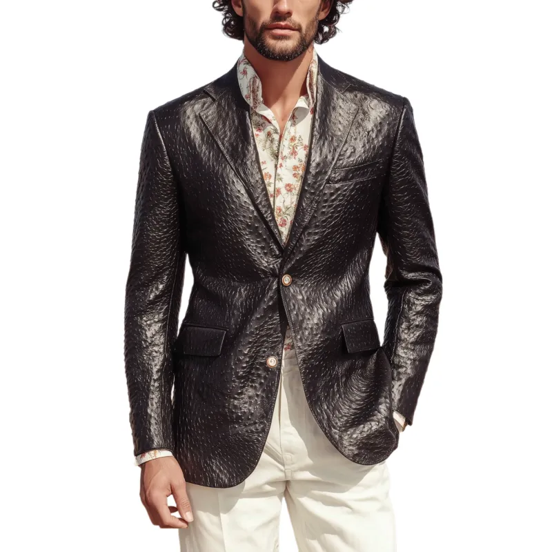 Men's Classic American Retro Texture PU Leather Slim Single-breasted Blazer MTA1603H5K sold by Manly