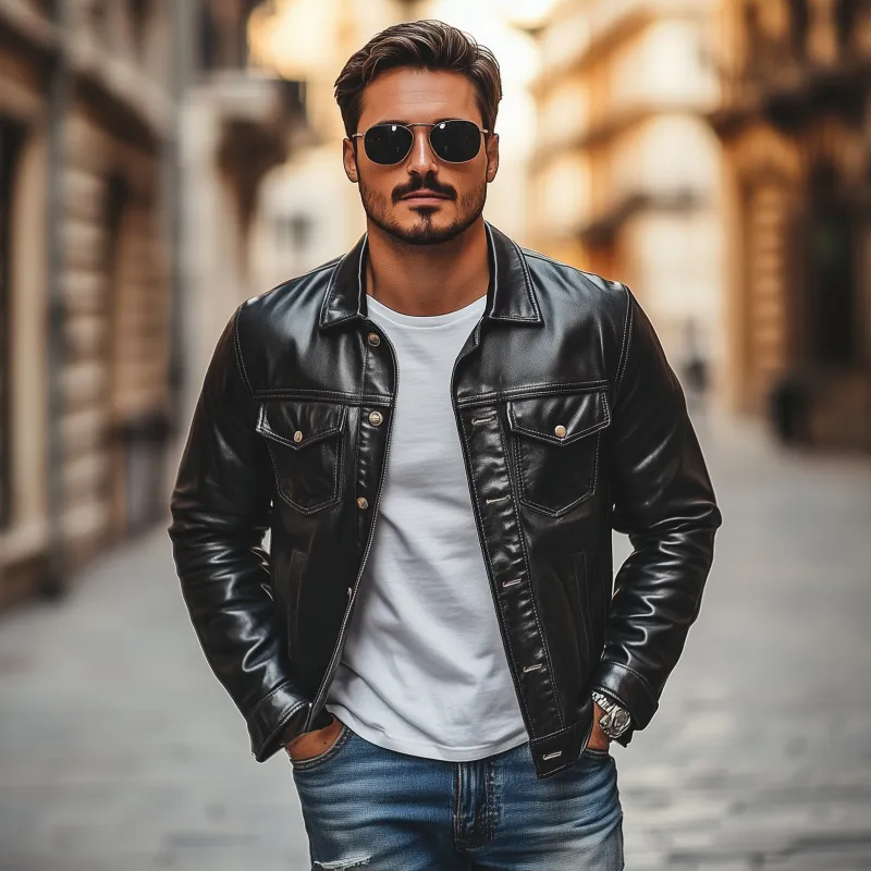 Men's Fashion Vintage Solid Color PU Lapel Single Breasted Slim Fit Motorcycle Jacket MTA1443H0M sold by Manly product image thumbnail 3