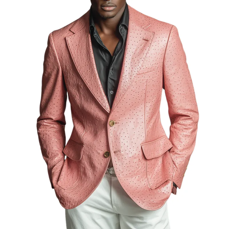 Men's Classic Retro Pink Textured PU Leather Slim Fit Single-breasted Blazer MTA1696H0K sold by Manly