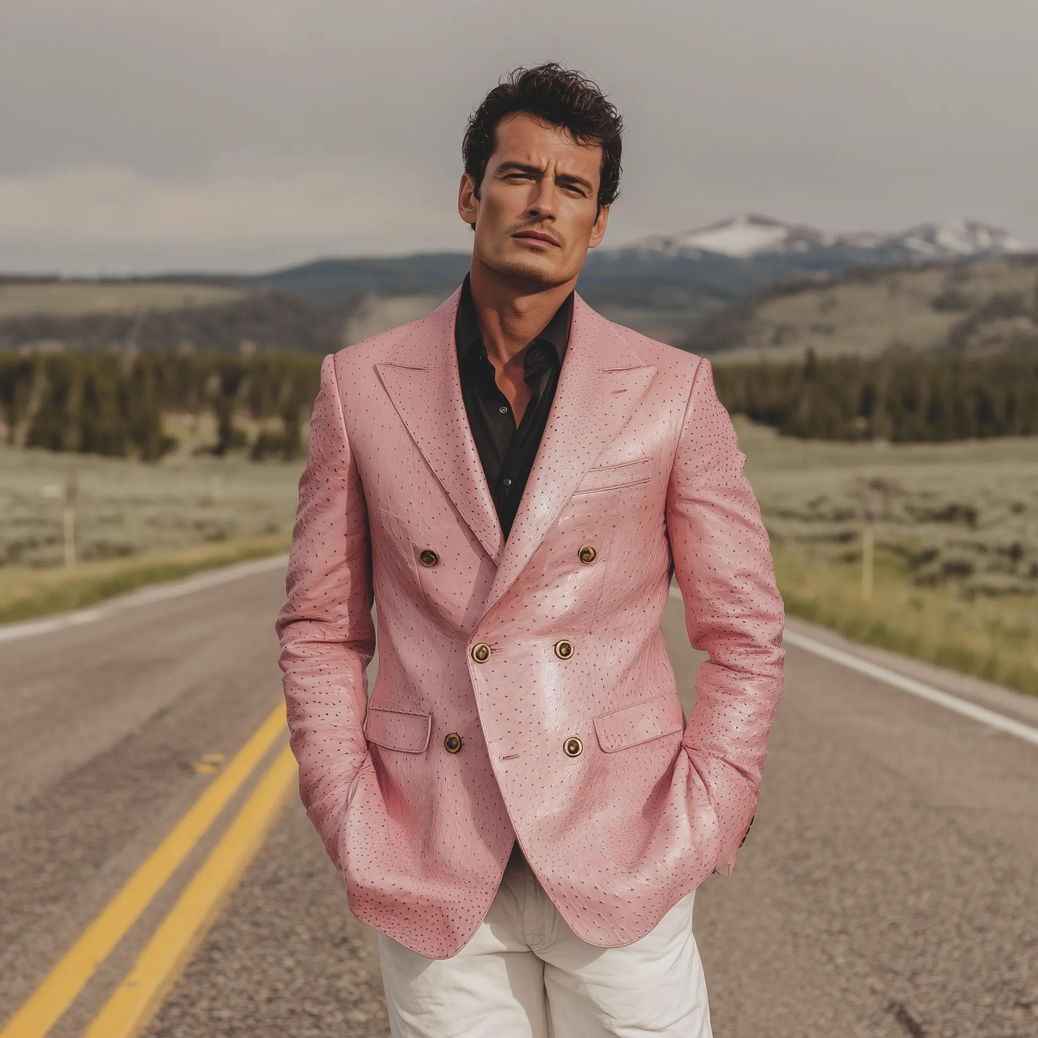 Men's Classic American Retro Pink Textured PU Leather Slim Double-breasted Blazer MTA1673H5K sold by Manly product image thumbnail 3