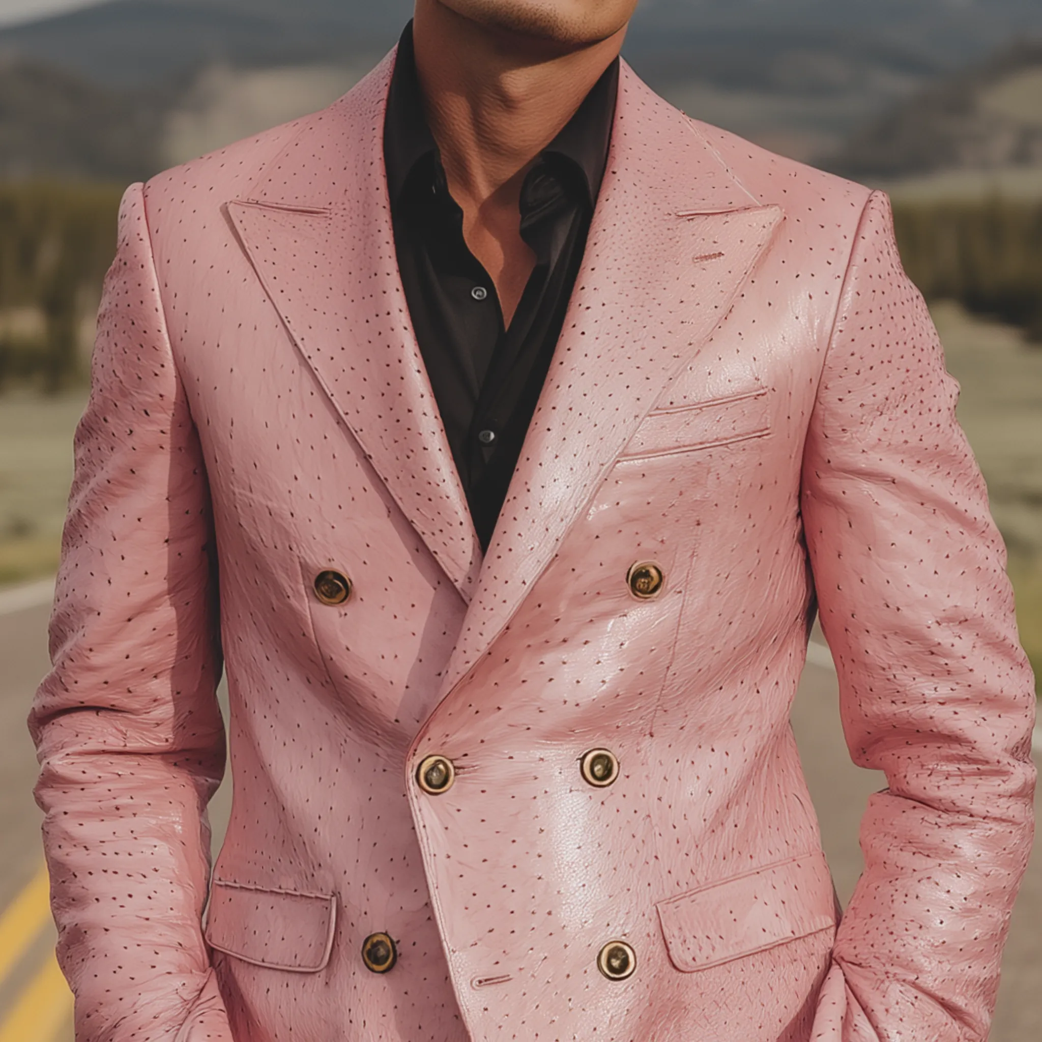 Men's Classic American Retro Pink Textured PU Leather Slim Double-breasted Blazer MTA1673H5K sold by Manly product image thumbnail 4