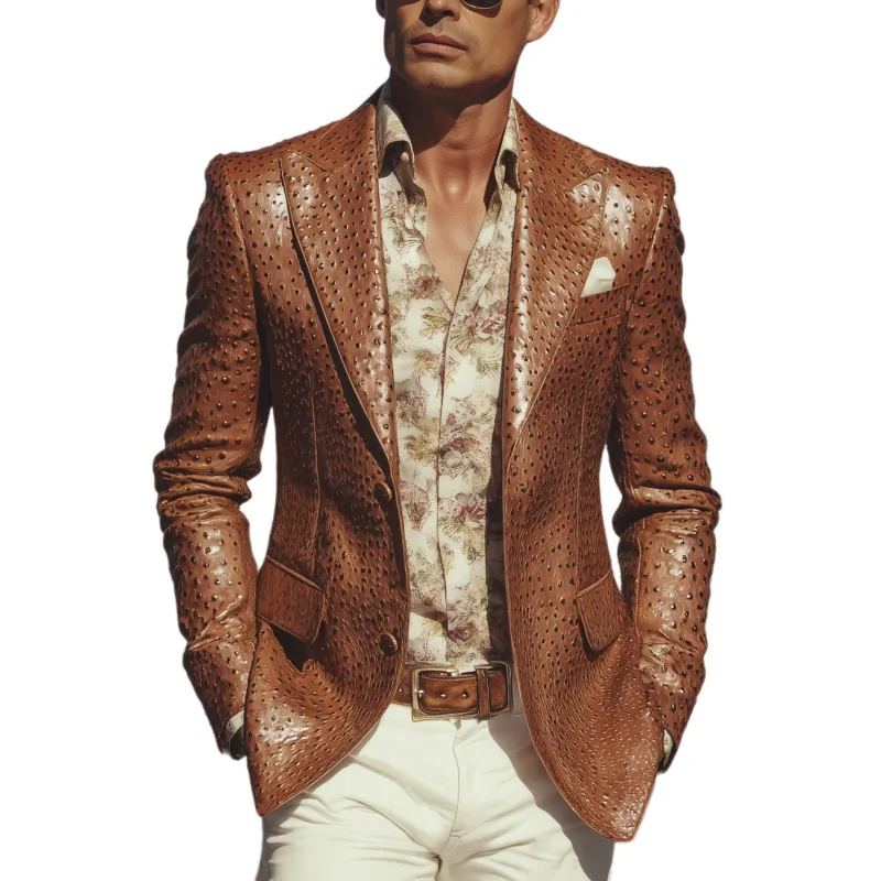 Men's Classic Retro Western Style Textured PU Leather Slim Fit Single-breasted Blazer MTA1518H2K sold by Manly