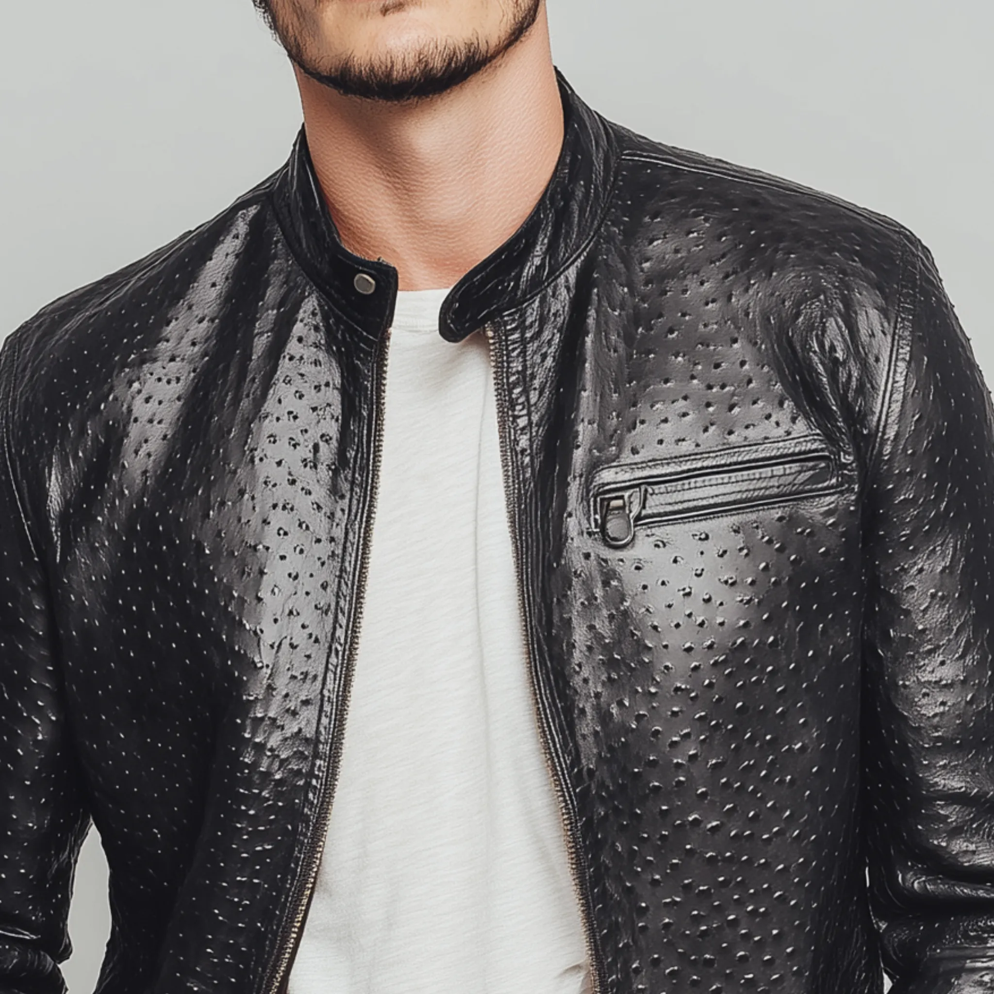 Men's Classic American Retro Stand Collar Textured PU Leather Slim Zipper Jacket MTA1647H3K sold by Manly product image thumbnail 4